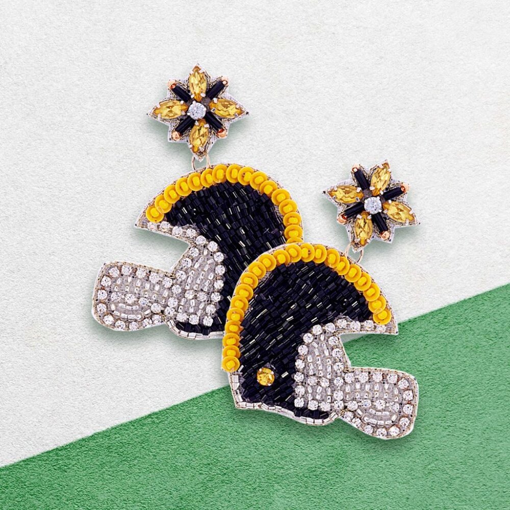 Steelers Football Team Colors Beaded Crystal Helmet Earrings